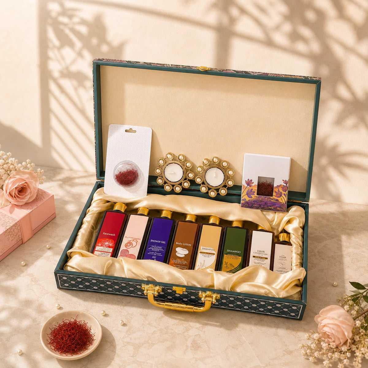 MY CRANBI teal keepsake gift case filled with skincare rituals