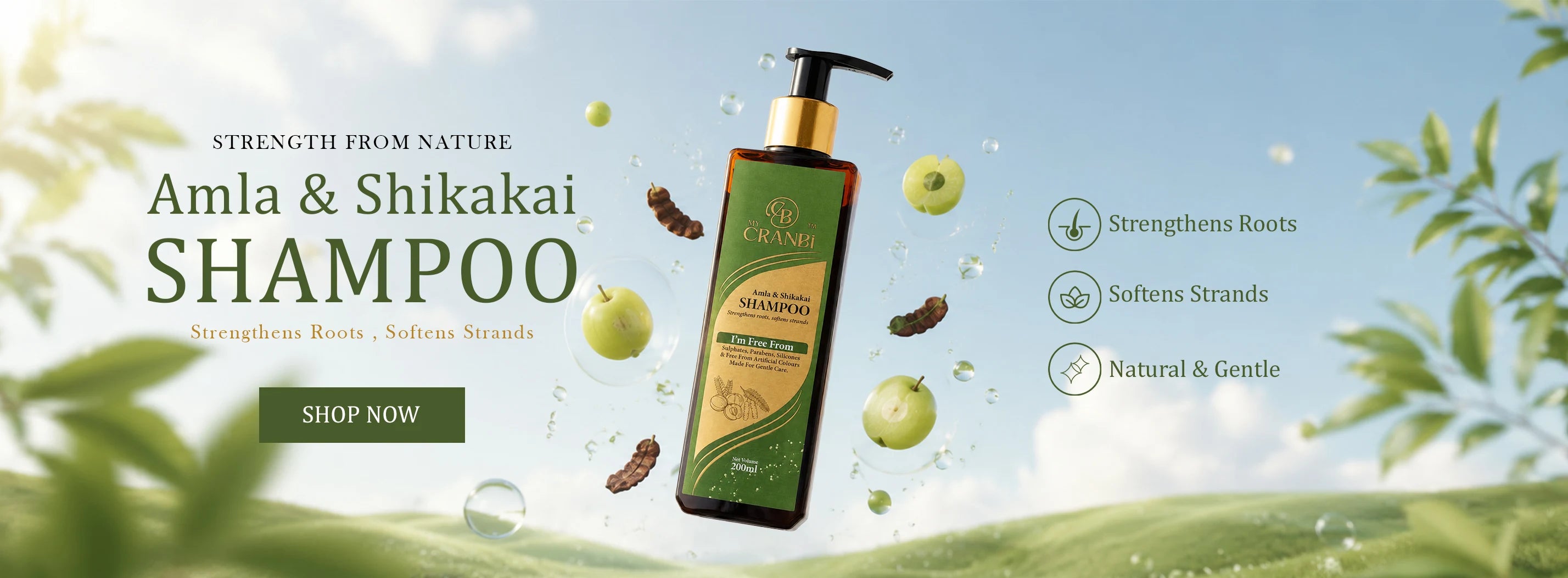 Strength from Nature - Amla & Shikakai Shampoo, strengthens roots and softens strands