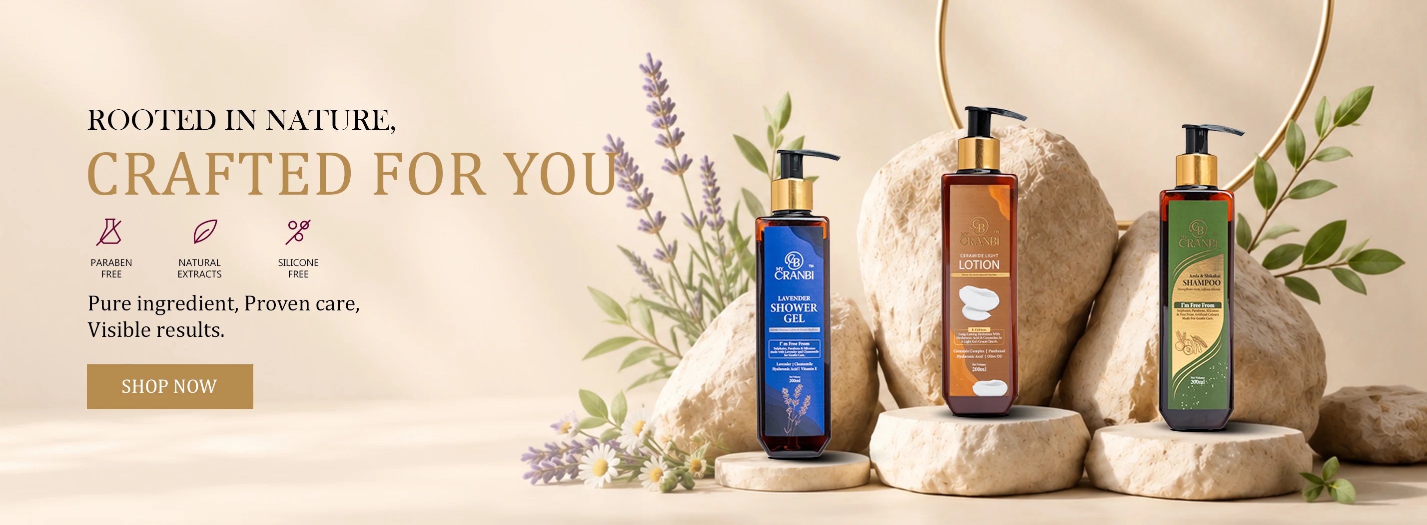 Rooted in Nature, Crafted for You - Lavender Shower Gel, Ceramide Light Lotion and Amla & Shikakai Shampoo